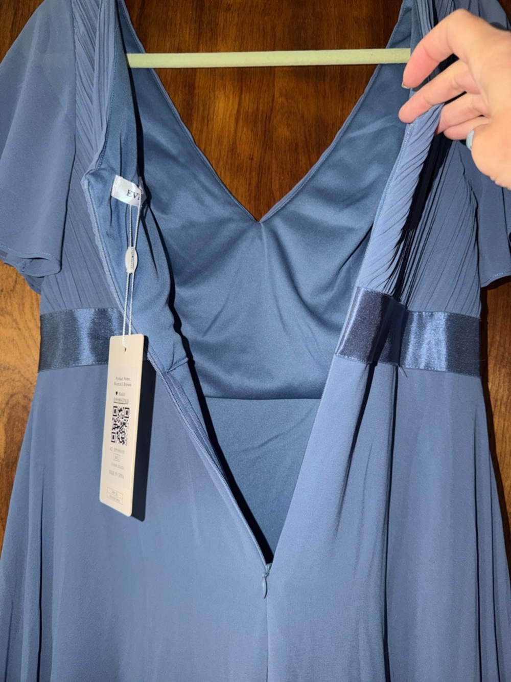 Ever Pretty Dusty Blue V-Neck Flutter Sleeve Maxi Gown Mother of the Bride XL-12 - Picture 8 of 9